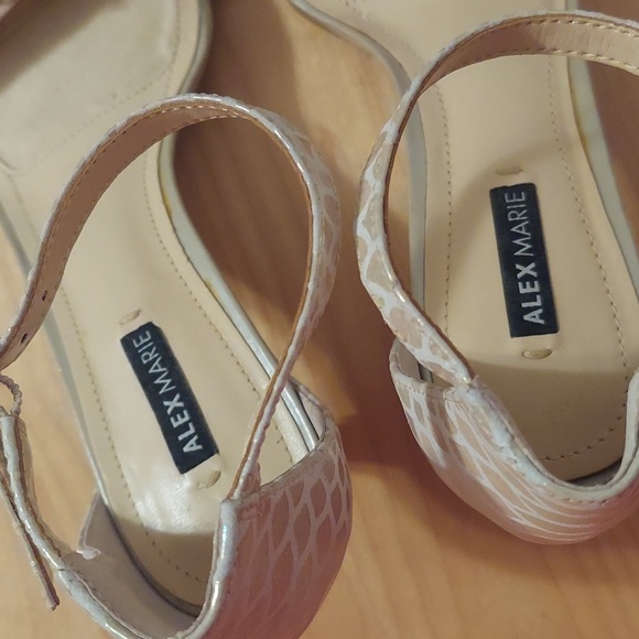 Alex Marie Champagne Beaded Animal Print Leather Ankle Strap Heels Size 6.5 - Picture 8 of 16